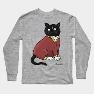 Cat Wearing Red Pajamas with Yellow Cuffs Long Sleeve T-Shirt